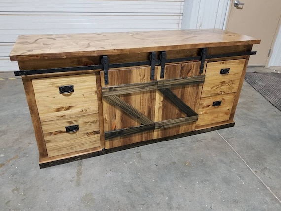 Rustic Barn Door File Cabinet Credenza Storage Console Etsy