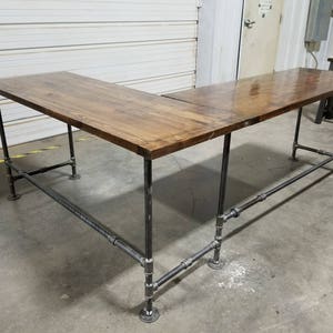 L-Shaped Desk Both Sides Included, Wood Pipe Leg, FREE SHIPPING, Industrial Computer Desk, Large Office Gaming Desk, Rustic Corner Desk
