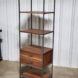 Walnut and Steel Metal Bookshelf