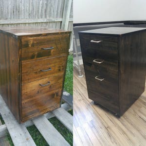 Rustic Rolling Wooden File Cabinet Office Storage Drawer Industrial