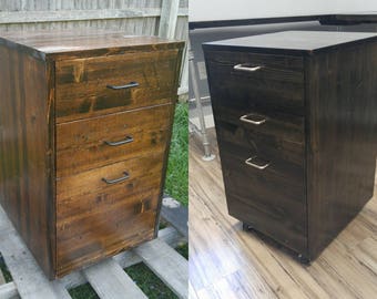 Rustic Rolling Wooden File Cabinet Office Storage Drawer Industrial