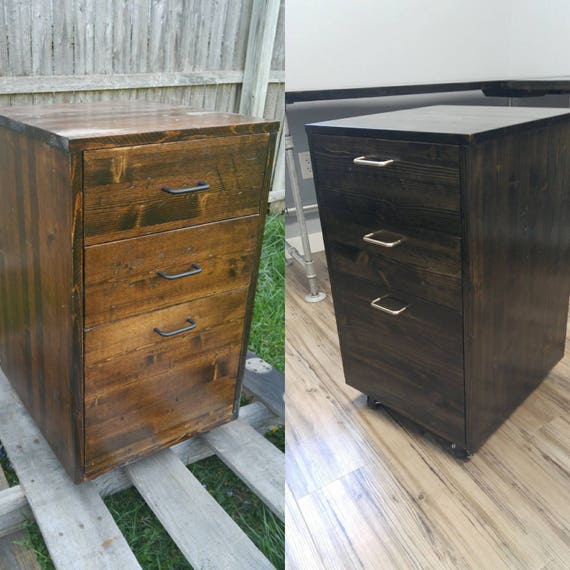 Rustic Rolling Wooden File Cabinet, Wooden File Cabinet