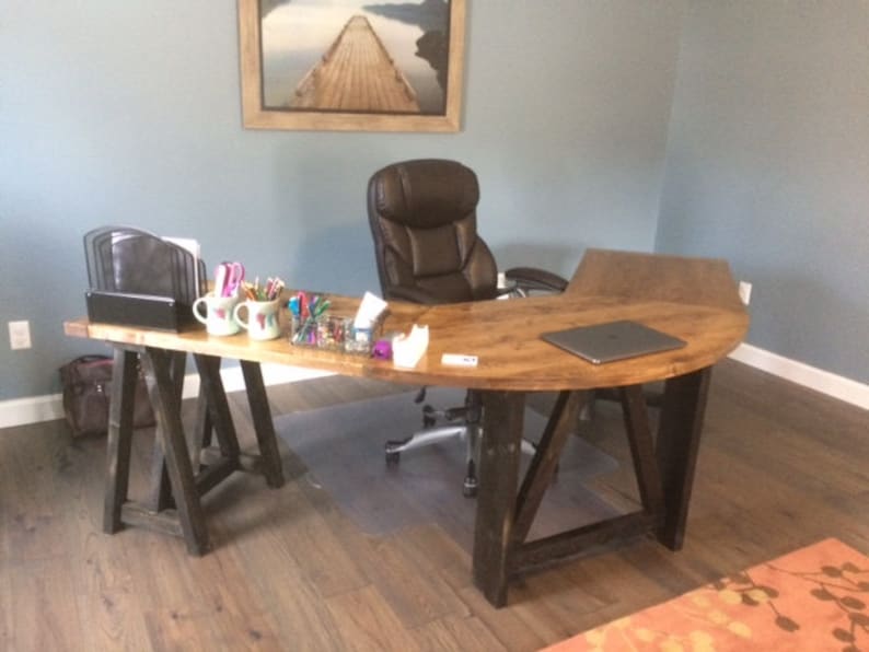 L Shaped Sawhorse Desk Free U Table Rustic Image 0