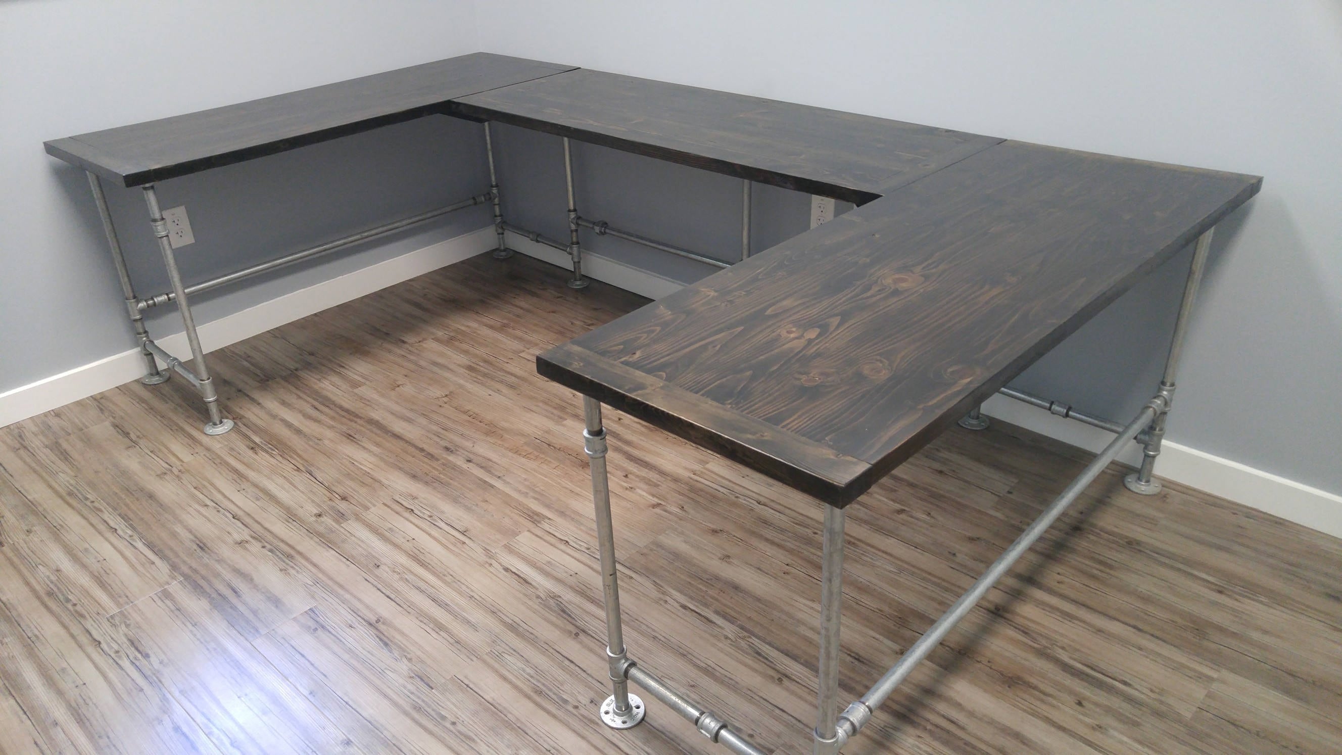 Rustic U shaped desk FREE SHIPPING Black Pipe Leg Reception Etsy