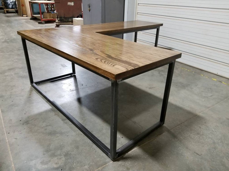 Executive L-shaped Welded Steel Oak Desk Industrial Office - Etsy