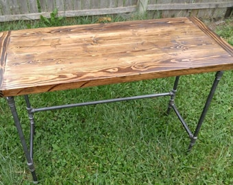 Rustic Pine, Black Pipe Leg Desk, Distressed Industrial Table, Free Shipping