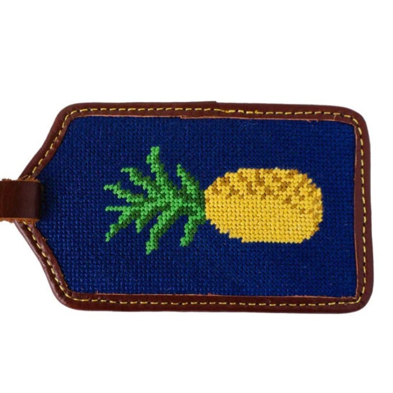 Pineapple Needlepoint Luggage Tag in Dark Navy by Smathers & Branson main image 0