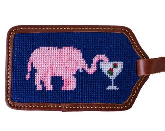 Elephant Martini Needlepoint Luggage Tag