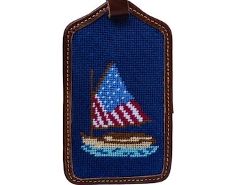 American Flag Sailboat Needlepoint Luggage Tag