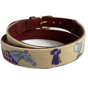 Equestrian on Creme Needlepoint Belt