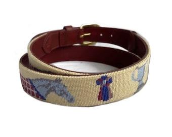 Equestrian on Creme Needlepoint Belt