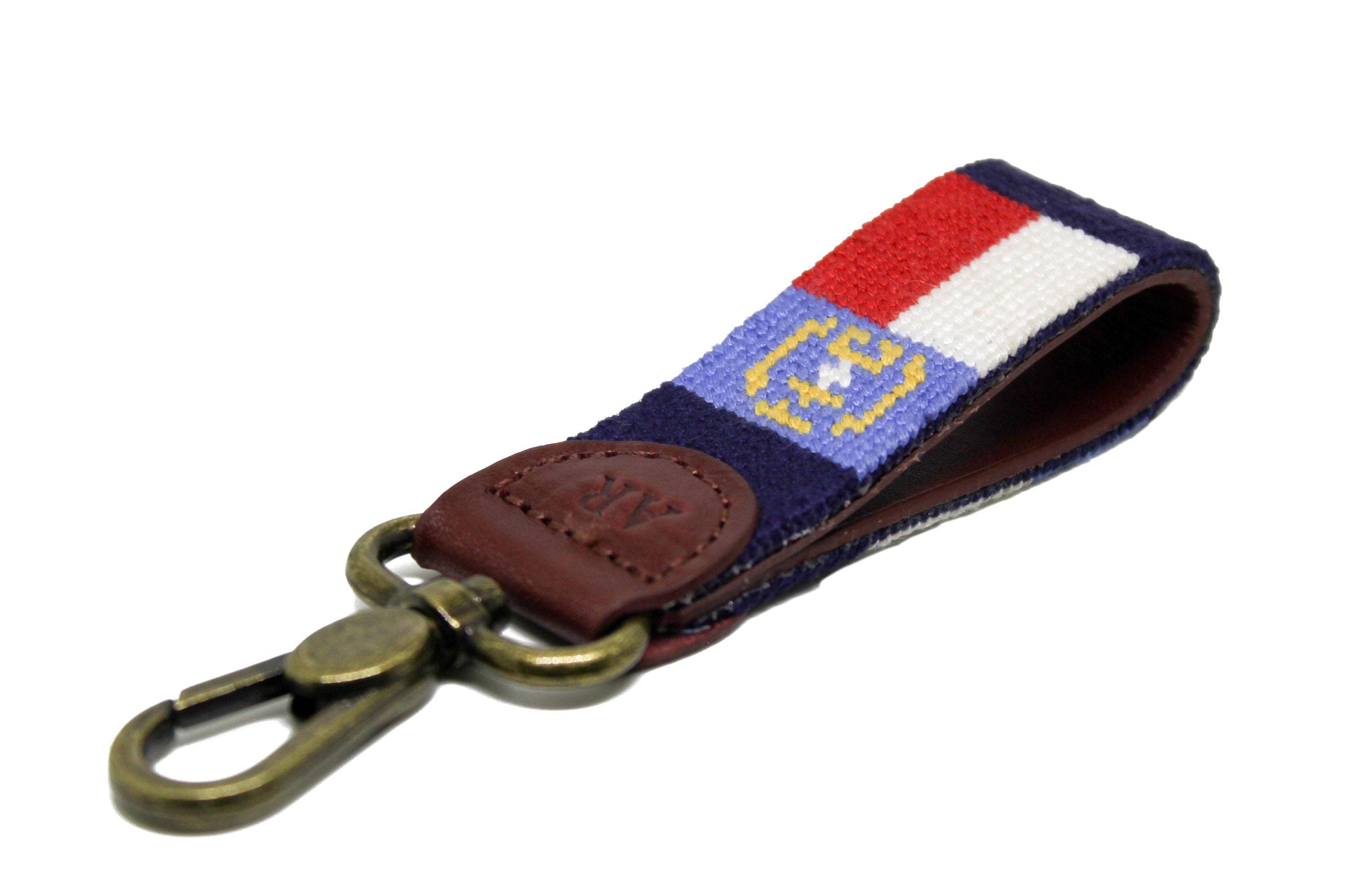 NEEDLEPOINT KEY FOB, American Flag, Antique Blue main image 1