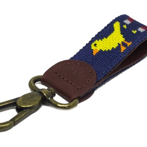 Chick Magnet on Navy Needlepoint Key Fob