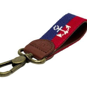 Anchor on Navy/Red Needlepoint Key Fob