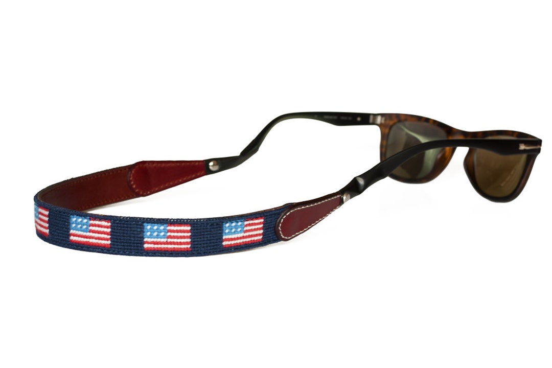 American Flag Needlepoint Sunglass Straps in Classic Navy by Smathers & Branson