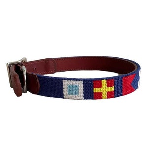Nautical Flag Mini Needlepoint Dog Collar