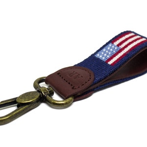 American Flag on Navy Needlepoint Key Fob
