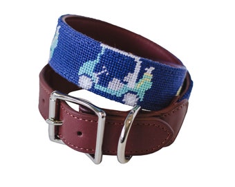 Golf Cart Needlepoint Dog Collar