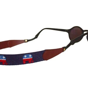 Republican Elephant on Navy Needlepoint sunglass straps