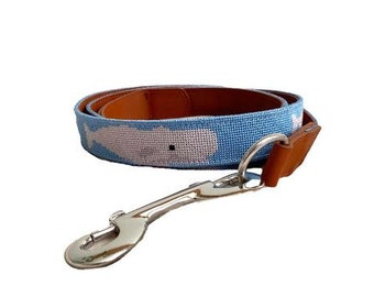 Nantucket Whale Needlepoint Leash