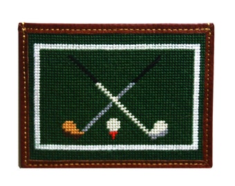 Golf Clubs Needlepoint Card Wallet