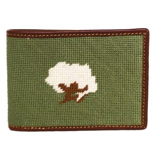 Cartera plegable de punto de aguja con bolitas de algodón en color verde