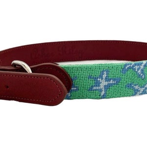 Starfish on Green Needlepoint Dog Collar
