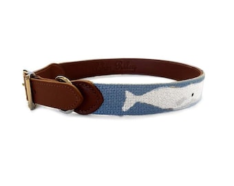 Nantucket Whale Needlepoint Dog Collar