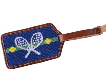 Crossing Tennis Rackets Needlepoint Luggage Tag