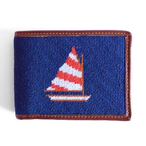 Cartera de punto de cruz con diseño de velero