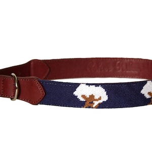 Cotton Boll on Navy Needlepoint Dog Collar