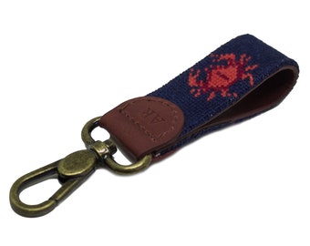 Crab Needlepoint Key Fob by Asher Riley