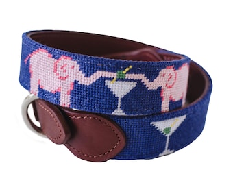 Elephant Martini Needlepoint Dog Collar