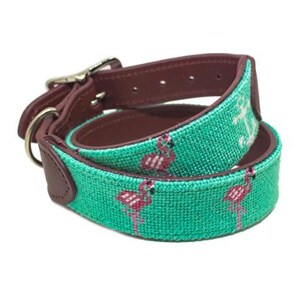 Flamingo/Anchor Needlepoint Dog Collar