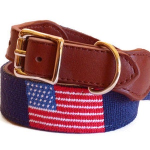 American Flag on Navy Needlepoint Dog Collar