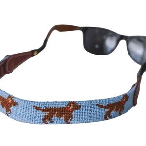 Brown Lab on Blue Needlepoint Sunglass Straps