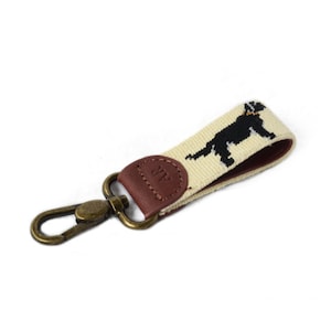 Black Lab on Creme Needlepoint Key Fob