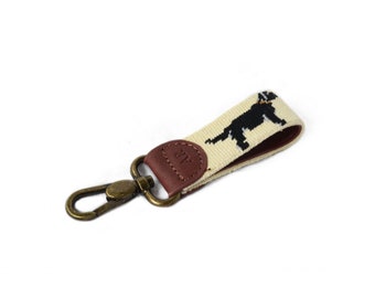 Black Lab on Creme Needlepoint Key Fob
