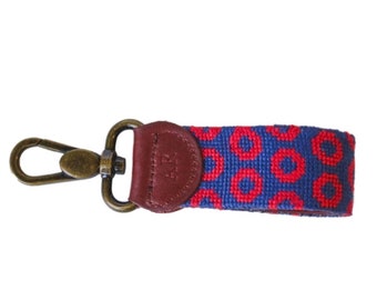 Red Circle Needlepoint Key Fob