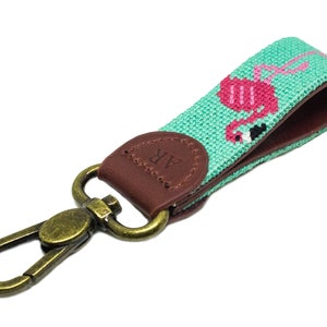 Flamingo Needlepoint Key Fob by Asher Riley