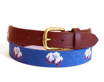 Cotton Boll Needlepoint Belt