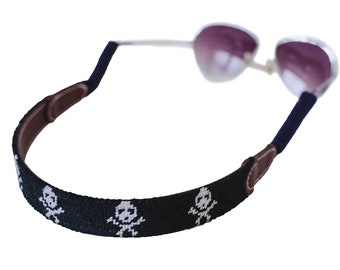 Jolly Roger on Black Needlepoint Sunglass Straps