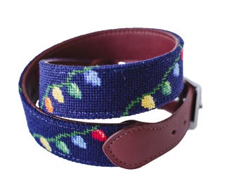 Christmas Lights Needlepoint Dog Collar
