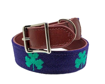 Shamrock Needlepoint Dog Collar by Asher Riley