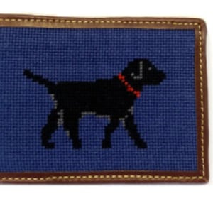 Black Lab on Blue Needlepoint Wallet