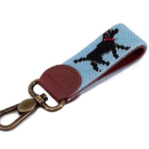 Black Lab on Blue Needlepoint Key Fob