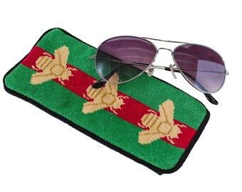 Golden Bee Needlepoint Glasses Case
