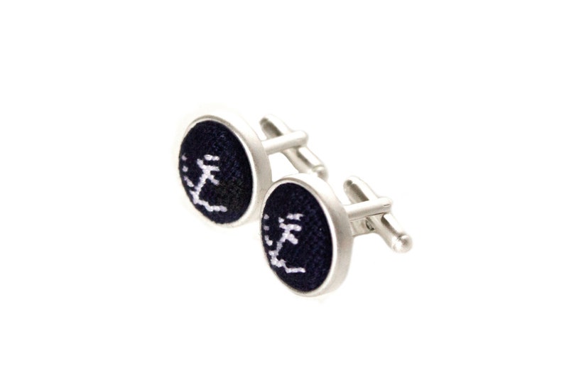 Anchor on Navy Needlepoint Cufflinks