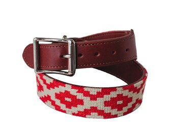 Red Gaucho Needlepoint Dog Collar
