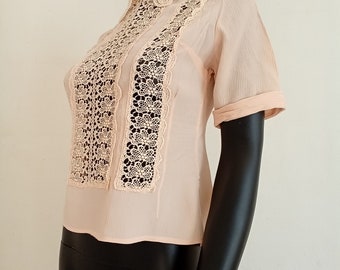 Vintage 50's  pink lace rayon blouse